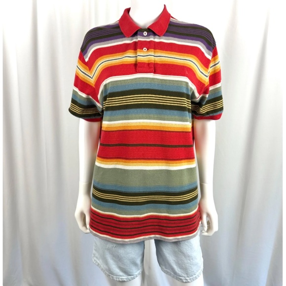 Vintage 1990’s 2000’s Men’s ‘Polo by Ralph Lauren’ Striped Red Purple Green - M - Picture 2 of 5